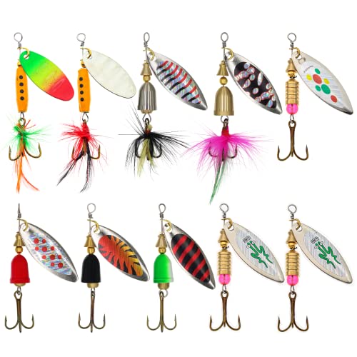Fishing Lure Spinnerbait Kit with Tackle Box, 8 Pcs/10 Pcs Bass Trout Perch Salmon Hard Metal Rooster Tail Fishing Lures Kit - color: 10 Pcs