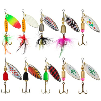 Fishing Lure Spinnerbait Kit with Tackle Box, 8 Pcs/10 Pcs Bass Trout Perch Salmon Hard Metal Rooster Tail Fishing Lures Kit - color: 10 Pcs