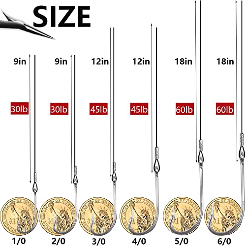 Saltwater Fishing Hook Rigs,Steel Leaders Long Shank Hook for Surf Fishing,Black Leader Wire O'shaughnessy Forged Hook for Freshwater - size: 6/0-18“-60lb, style: 8pcs