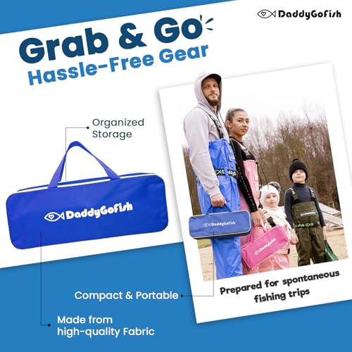 DaddyGoFish Kids Fishing Pole - Rod Reel Combo Tackle Box Starter Set - First Year Small Dock Gear Kit for Boys Girls Toddler Youth Age Beginner Little Children Junior Anglers Older Kids - color: Blue