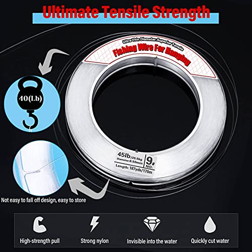 Clear Fishing Wire, Acejoz 656FT Fishing Line Clear Invisible Hanging Wire Strong Nylon String Supports 40 Pounds for Balloon Garland Hanging Decorations - style: 0.5mm, 558ft, 45lb