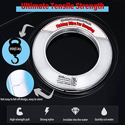 Clear Fishing Wire, Acejoz 656FT Fishing Line Clear Invisible Hanging Wire Strong Nylon String Supports 40 Pounds for Balloon Garland Hanging Decorations - style: 0.5mm, 558ft, 45lb