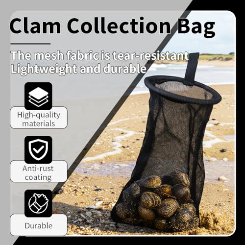 SturdyShape Clam Bag Mesh Waistline with Carabiner - Rigid Ring Basket Equipment Top Catch & Shell Collection Fishing Net for Razor Clamming/Diving v2 (2)