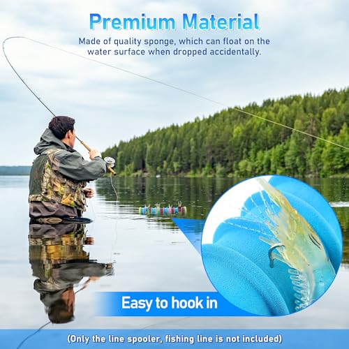 Dreyoo 3 Pcs Fishing Line Storage Organizer, Leader Holder with 12 Slots to Keep Your Lines Tangle Free, Spooler Winder, and Hook Keeper with Rigging Spools - color: Blue