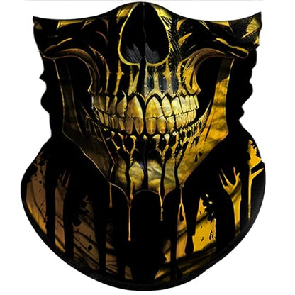 Obacle Bandana Face Mask Neck Gaiter Tube Mask Men Women for Sun Dust Protection - color: Skull Gold Black Face