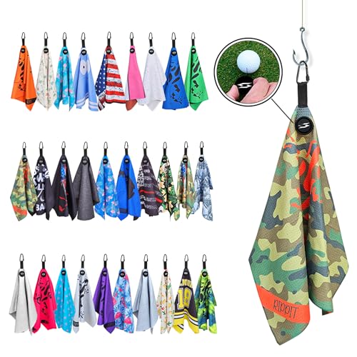 Rippit Magnetic Waffle Golf Towel – Large 16"x24" Microfiber Golf Club Ball Magnet Clip to Hang on Bag Cart Strong Premium Strength Ultra Absorbent Gear Men Gift (Rippit Camo) - color: Rippit Camo