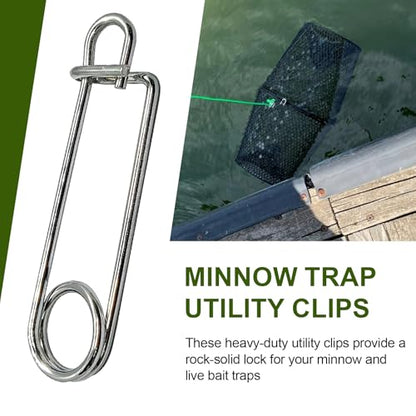 Minnow Trap Clips, Stainless Steel Live Bait Trap Lock Fasteners 4 Pack | High-Quality Stainless Steel