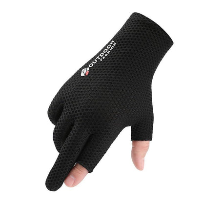 Mealah Lightweight-Fingerless-Gloves for Men - UPF 50+ UV Sun-Protection- Gloves for Fishing Driving Hiking Outdoor - color: Black-Two Fingers