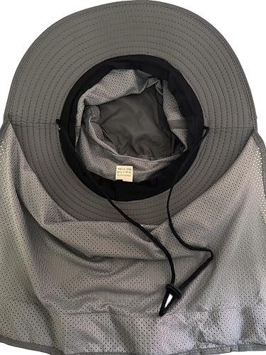 Men's Wide Brim Boonie Bucket Sun Hat with Neck Flap, High Visibility Reflective Stripes, UV Protection - color: Dark Grey