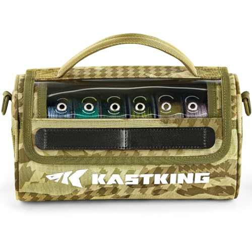 KastKing BaitSpace Line Management Bag, Fishing Line Storage Bag with Water Resistant Nylon, Clear View Window, Removable Divider, Tangle-free Leader Line Holder - color: F: Khaki Camo-Large