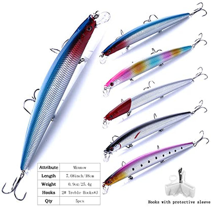Jerk Baits for Bass Fishing, Jerkbait Fishing Lures, Minnow Lures Jerk Bait for Freshwater/Saltwater Fishing Lures for Trout Pike, 5pcs/10pcs with Box - color: K:7.08in/0.9oz/5pcs