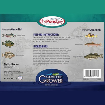 The Pond Guy Game Fish Grower Floating Pellet Food, 17 lbs | Complete aquatic nutrition for bass, trout, & catfish in freshwater ponds & lakes with balanced daily feeding