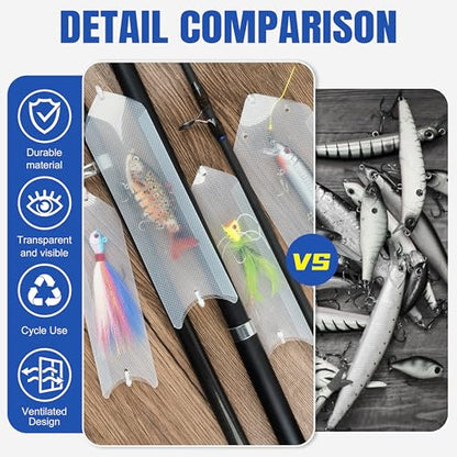 SILANON Fishing Lure Sleeves Wraps 10pcs Durable Clear Lure Sleeves Covers with Nylon Cable Ties Keep Fishing Safe Fishing Hook Covers Bait Storage Protector Easily See Lures for Fishing Rod - size: 10pcs-Small(7.28in*2.01in)