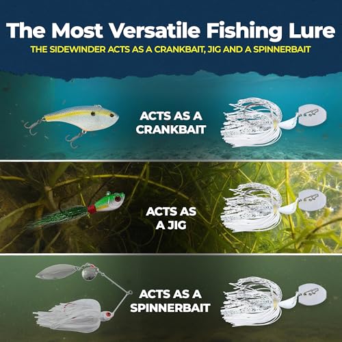 Sidewinder Bladed Jigs for Bass Fishing 1/2 Oz and 3/8 Oz | 2 and 5 - Pack | Fishing lures with 5/0 bladed jig head, vibrating shaker blade, low-column action, lifelike baitfish profile & skirt colors - size: 3/8 oz Baitfish ( Pack of 2 )