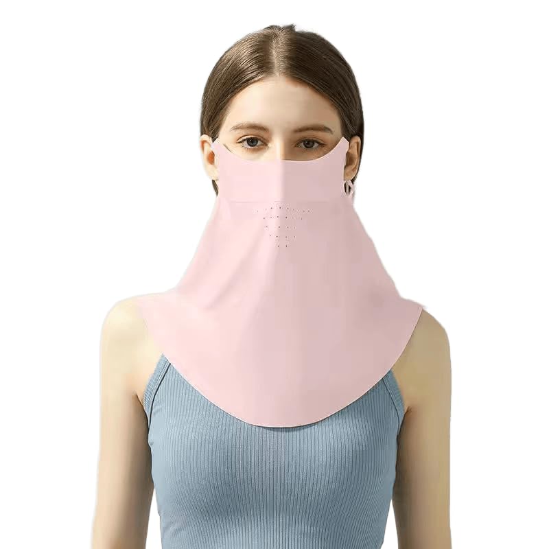 Summer Cool Ice Silk UV Sun Protection Face Mask for Women Men - Breathable Sunscreen Neck Masks Outdoor - color: Pink