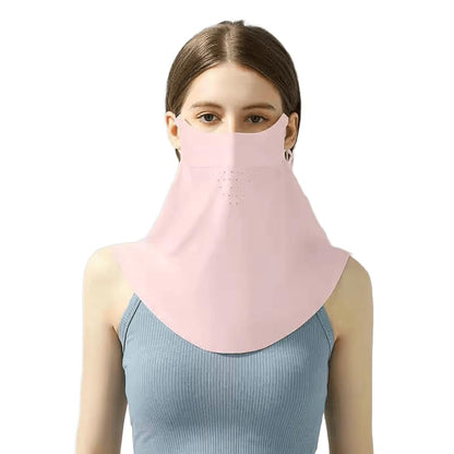 Summer Cool Ice Silk UV Sun Protection Face Mask for Women Men - Breathable Sunscreen Neck Masks Outdoor - color: Pink