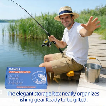 RAWILL Fishing Kit,Filleting Knife,Hook Remover,Fish Grip, Line Cutter,Fishing Scale, Pliers with Lanyards,Not Include Batteries - color: Orange