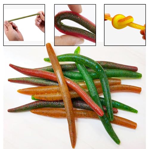 Senko Bait, 12PCS Fishing Soft Plastic Lures, 5.71inch Worms Bass Fishing Lure Kit Rubber Stick Baits with Salt for Wacky Rig Saltwater Freshwater