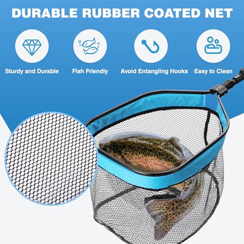FLISSA Floating Fishing Net, Folding Fish Net for Portablity and Storage, Durable Landing Net for Salmon, Catfish, Bass, Trout Fishing, Great for Fly Fishing, Kayak or Boat Fishing