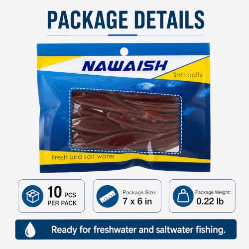 Soft Plastic Jerkbait Fishing Lures, 5 Inch Fluke Style Minnow Swimbaits for Bass, Walleye, Trout & Crappie, Scented Soft Baits for Freshwater & Saltwater, 10 Pack - color: Red Shad