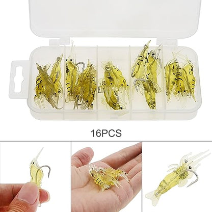 15pcs Shrimp Bait Hooks, Soft Prawn Fishing Lures Simulation Lure for Trout Bass Salmon