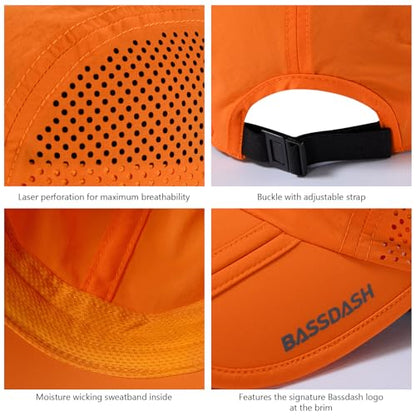 BASSDASH UPF 50+ Foldable Fishing Hat Baseball Cap with Removable Neck Flap Portable for Men Women Golf Hiking - color: Orange With Foldable Brim
