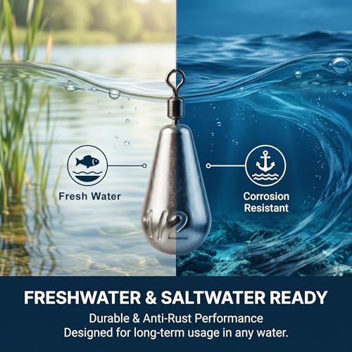 Drop Shot Fishing Weights with Rolling Swivel Streamlined Lead Fishing Sinkers for Freshwater Saltwater Catfish Bass Casting Fishing and Bottom Fishing Rigs - size: 3/32oz-30pcs-teardrop1