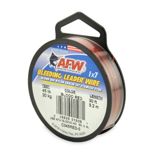 American Fishing Wire Bleeding Leader Blood Red Nylon Coated 1x7 Stainless Steel Leader Wire - size: 30 Feet, 45 Pound Test