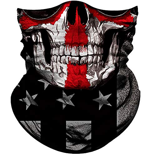 Obacle Bandana Face Mask Neck Gaiter Tube Mask Men Women for Sun Dust Protection - color: Skull White Face Red Cross