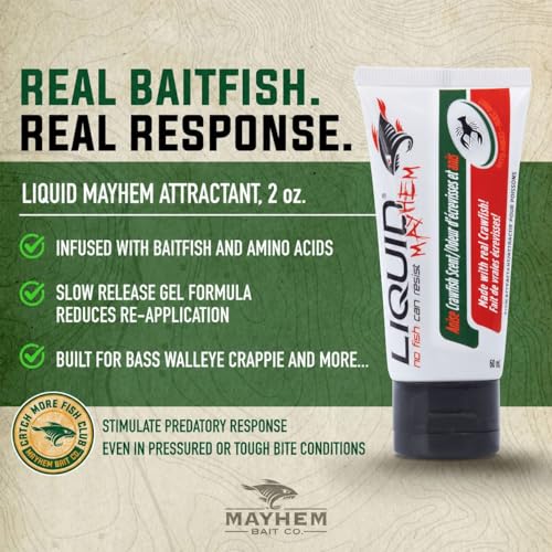 Liquid Mayhem Anise Crawfish Attractant Gel 60 ml / 2 oz · 60 Uses – Real Anise Crawfish Bait & Aminos | UV-Enhanced Long-Lasting Gel – All Lure Types - size: 1-Pack