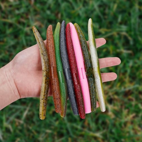 Soft Plastic Worms for Bass Fishing 20pcs FS/RE-09 | Salted ,Soft Plastic ,Fishing Lures ,with Hook Slot ,5.31in ,Saltwater Freshwater ,Bass Baits - color: Color F