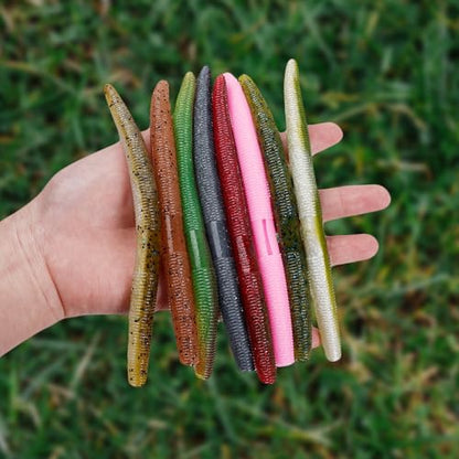 Soft Plastic Worms for Bass Fishing 20pcs FS/RE-09 | Salted ,Soft Plastic ,Fishing Lures ,with Hook Slot ,5.31in ,Saltwater Freshwater ,Bass Baits - color: Color H