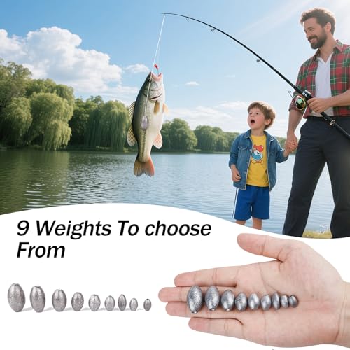Egg Sinkers Lead Fishing Weights FS/QZ-08 | Oval Fishing Sinkers & Weights,for Texas Rig,Carolina Rig,Catfish Casting,Saltwater Freshwater - size: 1.76oz,5pcs