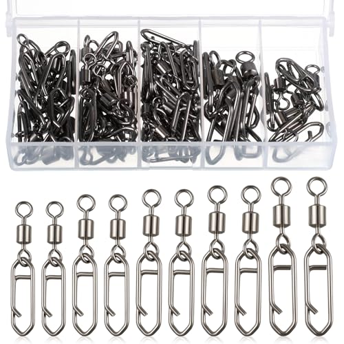 55 Pcs Fishing Speed Clips, High Strength Fishing Swivels, 5 Size Speed Clips for Fishings Lures, Stainless Steel Swivels Tackle, Detachable Snap Swivel Freshwater Snaps Swivel Change Quick Snaps