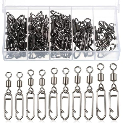 55 Pcs Fishing Speed Clips, High Strength Fishing Swivels, 5 Size Speed Clips for Fishings Lures, Stainless Steel Swivels Tackle, Detachable Snap Swivel Freshwater Snaps Swivel Change Quick Snaps