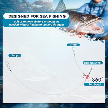 30 Pcs Fishing Leaders Saltwater Tackle Rig with Swivels Snap Stainless Steel Hooks Nylon Lines High Strength Fishing Wire Gear Equipment for Saltwater - size: 14.2 Inch, style: 1 Arm