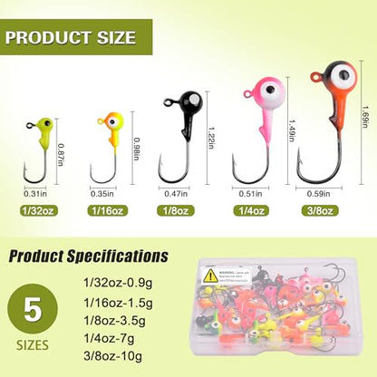 Fishing Jig Head Hooks - 25/50pcs Painted Round Ball Head Jigs with 3D Eyes Crappie Jig Hook for Bass Trout Walleye Fishing Jig Head Baits Assorted 1/32oz 1/16oz 1/8oz 1/4oz 3/8oz - style: 1.8g(1/16oz)-50pcs