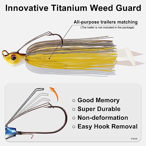 TRUSCEND Jigs Fishing Lures with Ultra Smooth Teflon Hook, Tour Grade Titanium Weed Guard Swim Jigs, Valuable Weedless Skirted Jig, Well-Made Lures for Crappie Bass Trout, Freshwater Fishing Gear - color: A2-1/2oz