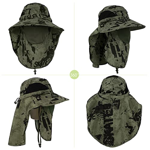 Unisex Outdoor Work Sunhat with Face Neck Flap UV Protection for Fishing Hiking Mountaineering Garden - color: Army Green