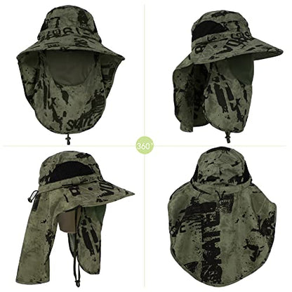 Unisex Outdoor Work Sunhat with Face Neck Flap UV Protection for Fishing Hiking Mountaineering Garden - color: Army Green