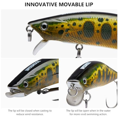BASSROCK Minnow Swimbait Bass Trout Fishing Lure with Movable Lip Hard Bait 3.5” 1/2oz - color: Golden/Black