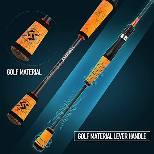 One Bass Fishing Pole 24 Ton Carbon Fiber Casting and Spinning Rods - Two Pieces, SuperPolymer Handle Fishing Rod for Bass Fishing -Orange-Spin-7'0"
