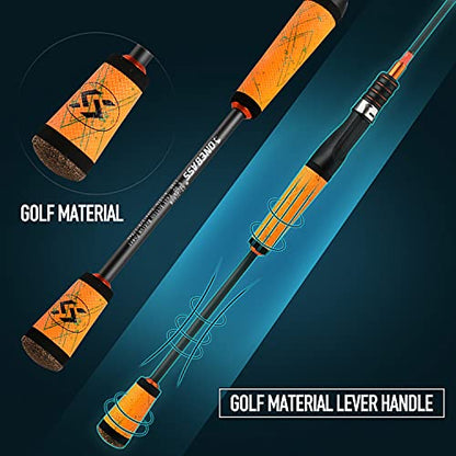 One Bass Fishing Pole 24 Ton Carbon Fiber Casting and Spinning Rods - Two Pieces, SuperPolymer Handle Fishing Rod for Bass Fishing -Orange-Spin-7'0"