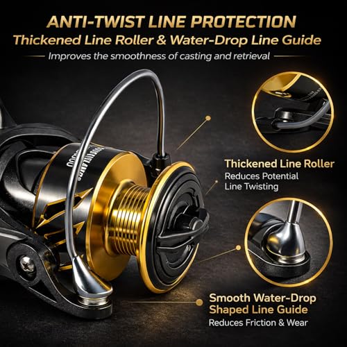Sougayilang Spinning Reel – 26LB Drag & Loud Metal Clicker, 5.2:1 Gear Ratio, 13+1 Bearings, 4-Point Waterproof, CNC Aluminum Spool & Handle for Bass Trout Salmon - size: 1000