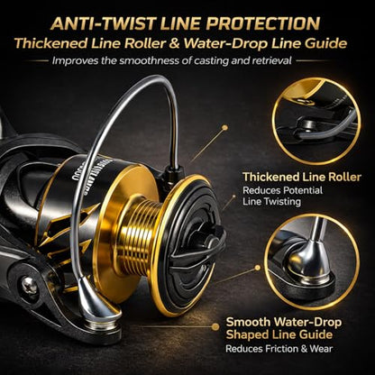 Sougayilang Spinning Reel – 26LB Drag & Loud Metal Clicker, 5.2:1 Gear Ratio, 13+1 Bearings, 4-Point Waterproof, CNC Aluminum Spool & Handle for Bass Trout Salmon - size: 2000