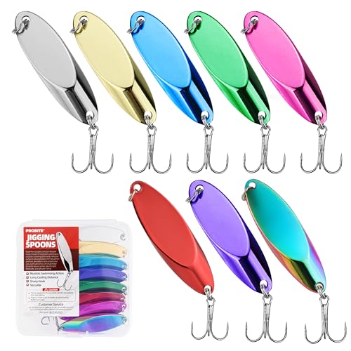 Slant Cut Spoon 8PCS – Metal Fishing Baits with High-Reflective Blades for Bass, Trout, Pike, Walleye – Sharp Treble Hooks for Freshwater & Saltwater, Long Casting, Lake & River Fishing - size: 1/2oz