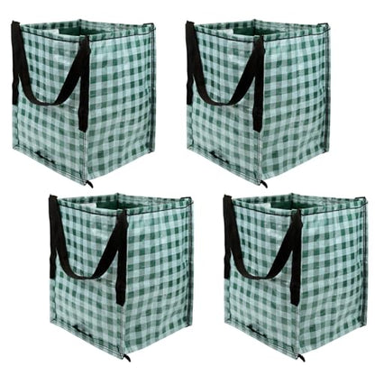 DURASACK Heavy Duty Storage Tote Bag 22-Gallon, Gingham Green, Pack of 4 | Rugged Woven Polypropylene Moving Bag, Reusable Self-Standing Design, Holds up to 500 Pounds - color: Gingham Green, size: Pack of 4