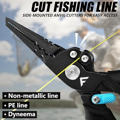 FLISSA Fishing Pliers, Safety Lock Design Fish Pliers Saltwater, Aluminum Hook Remover, Titanium 6Al-4V Jaw and Tungsten Carbide Line Cutters, Sheath & Lanyard, Fishing Gear Gifts for Men - size: 7.5-inch