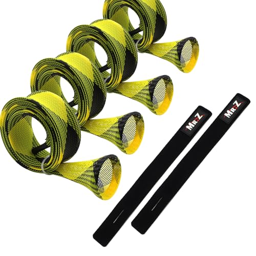 Mr. Z Pack of 4 Casting Fishing Rod Sleeves with 2 Rod Straps Fishing Rod Covers Pole Jacket Rod Socks - color: Yellow and Black