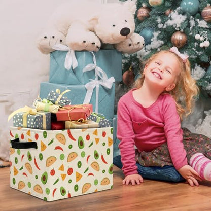 Trendy Cute Mexican Storage Bins Box with Handles, Mexican Food Taco Avocado Chili Pepper Tomato Collapsible Basket Hamper Clothes Toys Organizer for Kids Room Home Kitchen - color: Mexican Food